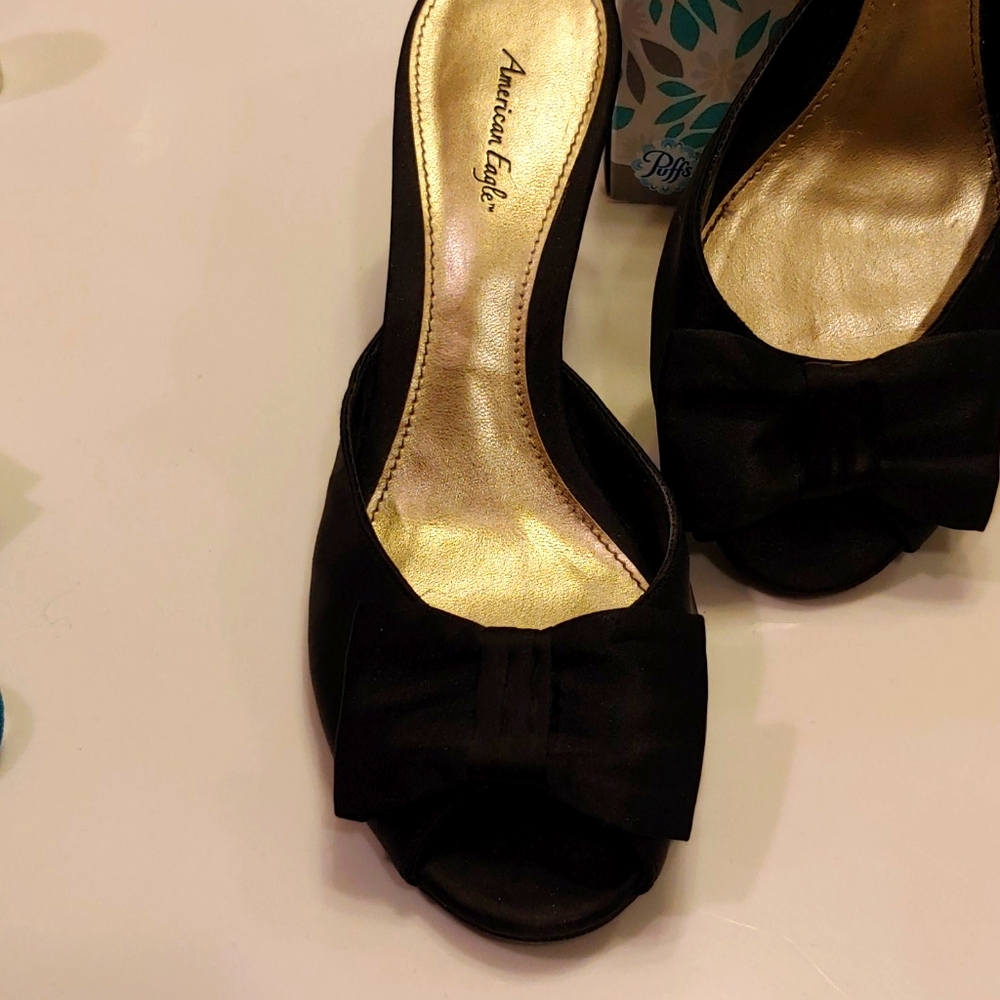 Black Satin Mules